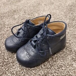 Angelitos Navy Blue Leather Wingtip Oxford Dress Shoes Baby Toddler Size 20